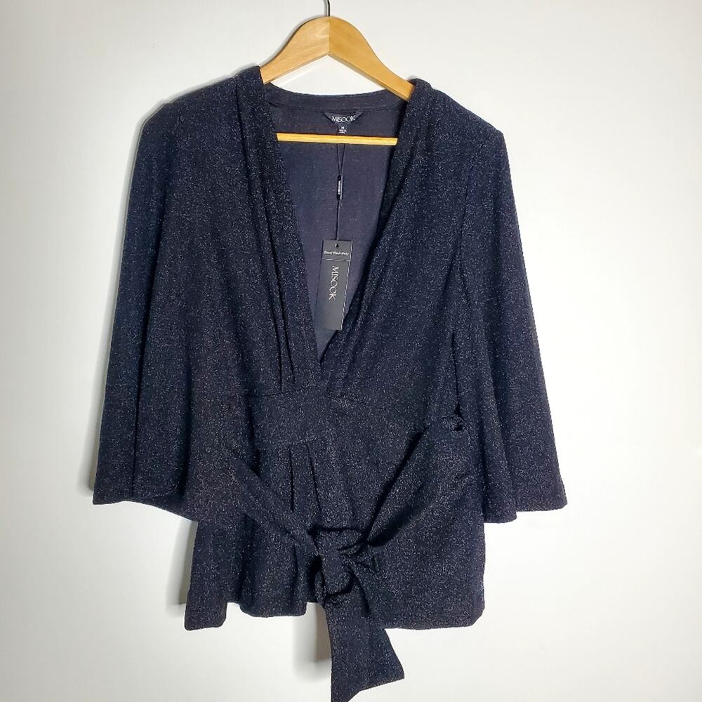 Misook black Sparkle wrap waist tie style bell sleeve blazer evening wear